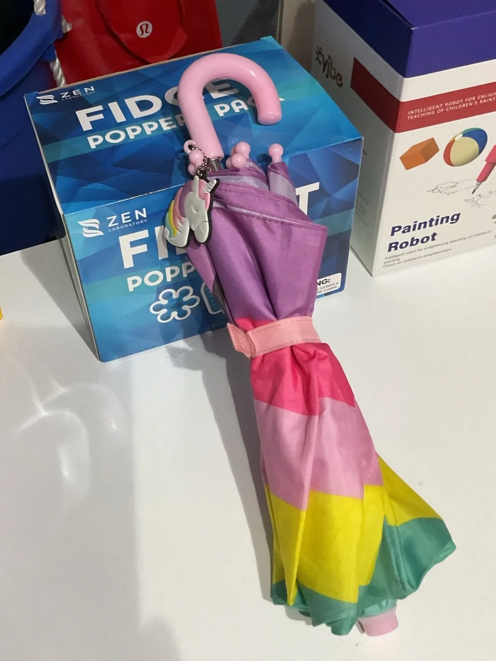 Kids Unicorn Rain Umbrella - Pink, Teal & Yellow